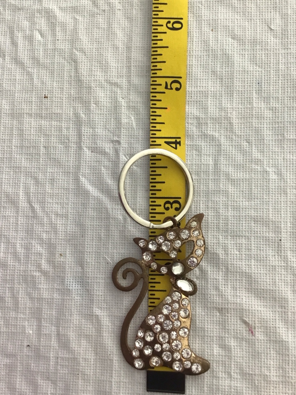 Vintage Rhinestone Cat Keychain Gold Tone - Picture 2 of 4
